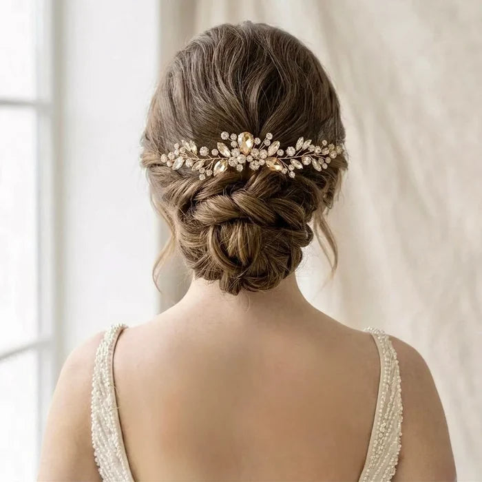 Champagne Crystal Bridal Hairpiece in Gold - Wedding Hair Accessory