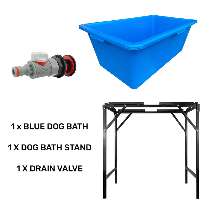Blue Dog Bath with Drain Valve (WL) and Stand BSP Thread Fitting Water Connector