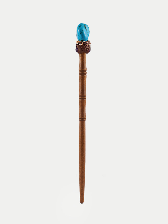 Blue Howlite Gemstone Hairpin | Natural Wood-Image 1