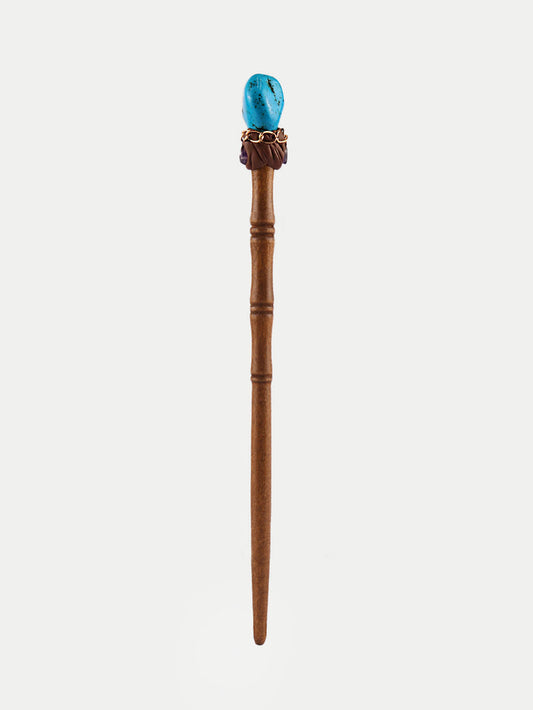 Blue Howlite Gemstone Hairpin | Natural Wood-Image 1