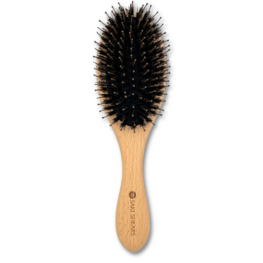 Boar Hair and Nylon Bristle Paddle Brush With Natural Wood Handle