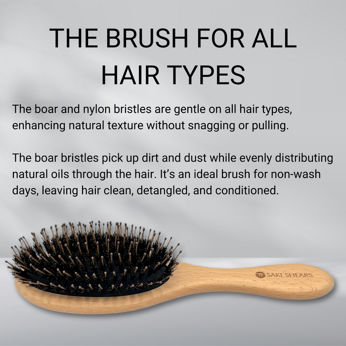 Boar Hair and Nylon Bristle Paddle Brush With Natural Wood Handle