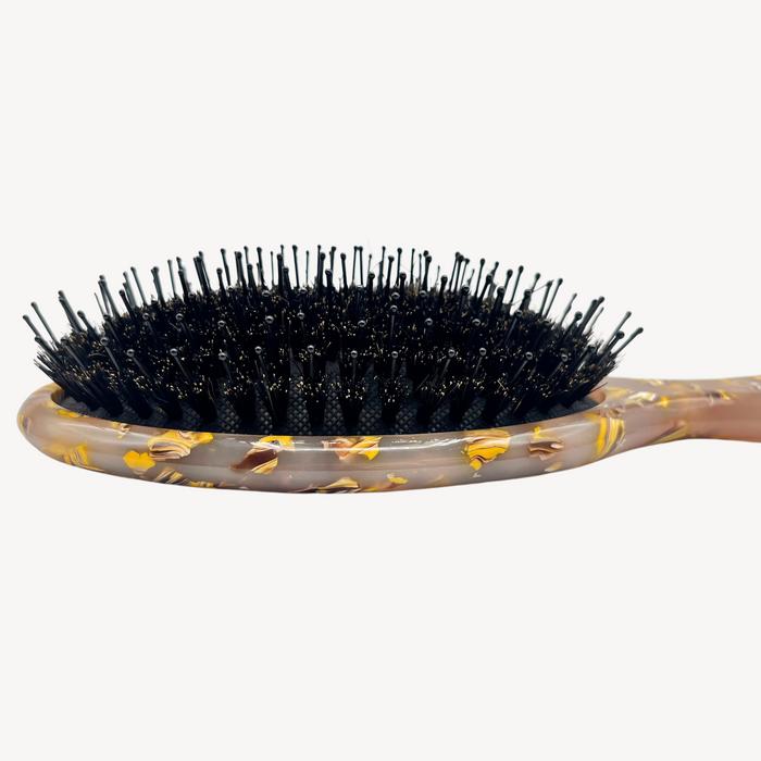 Boar Hair & Nylon Bristle Brush - Pink and Yellow