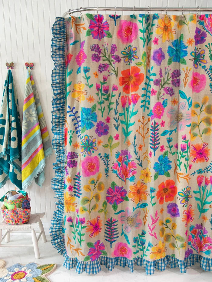 Boho Shower Curtain - Rainbow Garden Cream-view 1