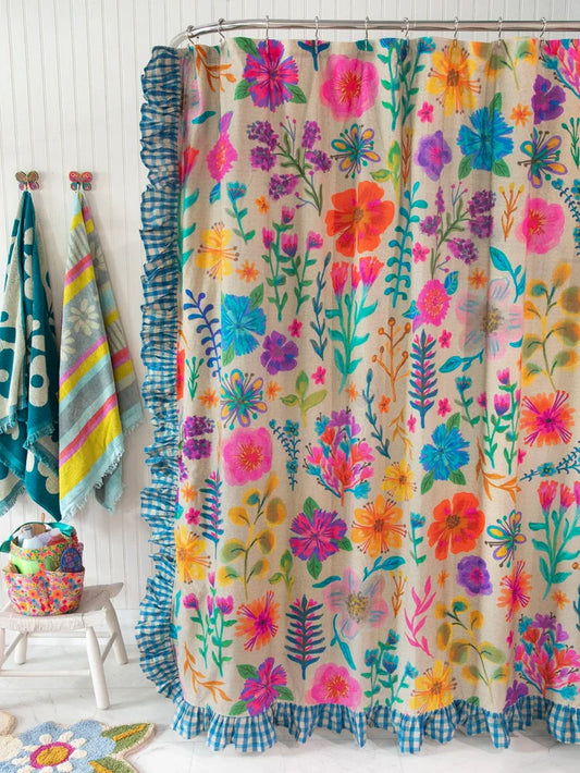 Boho Shower Curtain - Rainbow Garden Cream-view 1