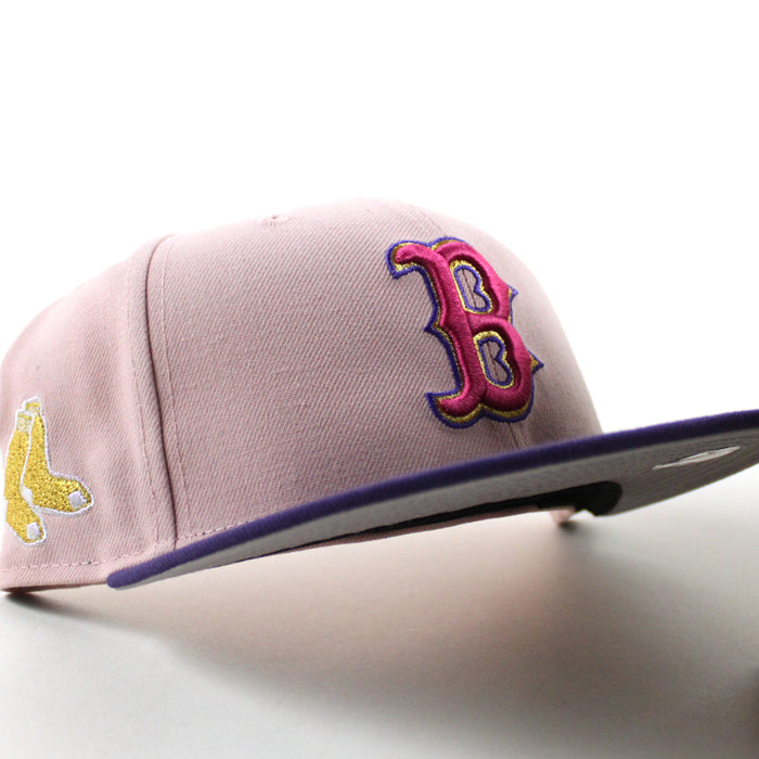 Boston Red Sox Gold socks Patch New Era 59Fifty Fitted Hat (Pink Rouge Purple Gray Under Brim)