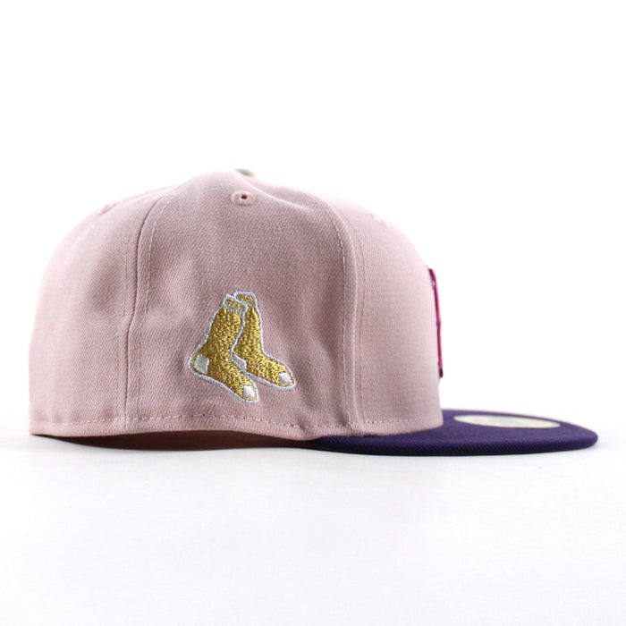 Boston Red Sox Gold socks Patch New Era 59Fifty Fitted Hat (Pink Rouge Purple Gray Under Brim)