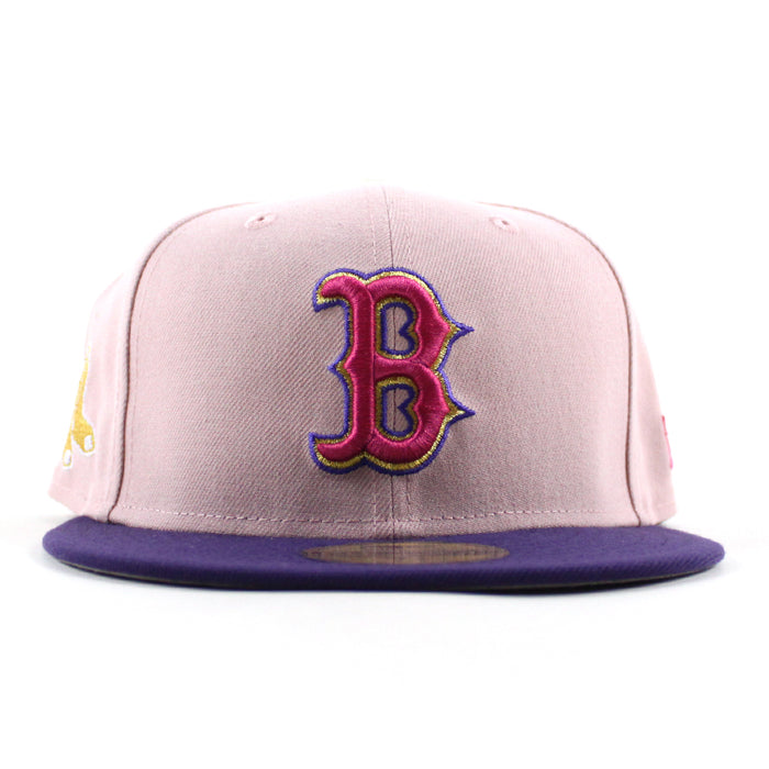 Boston Red Sox Gold socks Patch New Era 59Fifty Fitted Hat (Pink Rouge Purple Gray Under Brim)