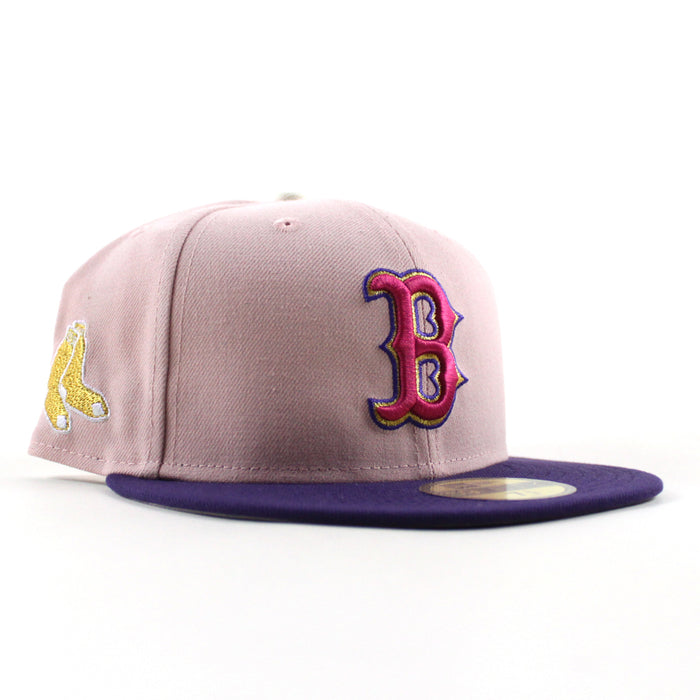 Boston Red Sox Gold socks Patch New Era 59Fifty Fitted Hat (Pink Rouge Purple Gray Under Brim)