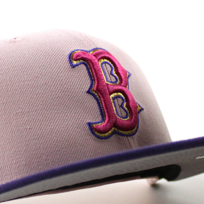 Boston Red Sox Gold socks Patch New Era 59Fifty Fitted Hat (Pink Rouge Purple Gray Under Brim)