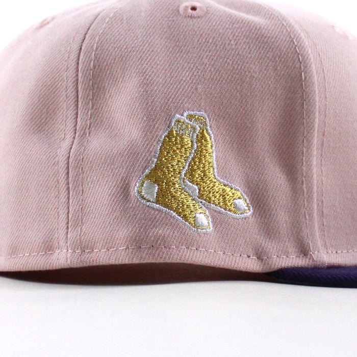 Boston Red Sox Gold socks Patch New Era 59Fifty Fitted Hat (Pink Rouge Purple Gray Under Brim)