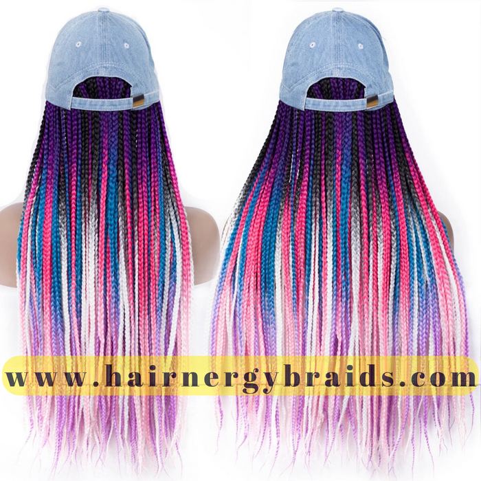 Braided Hat Wig | Summer Hat | Baseball Hat Braid Cap - Blue Baseball Hat + Pink mix Braids