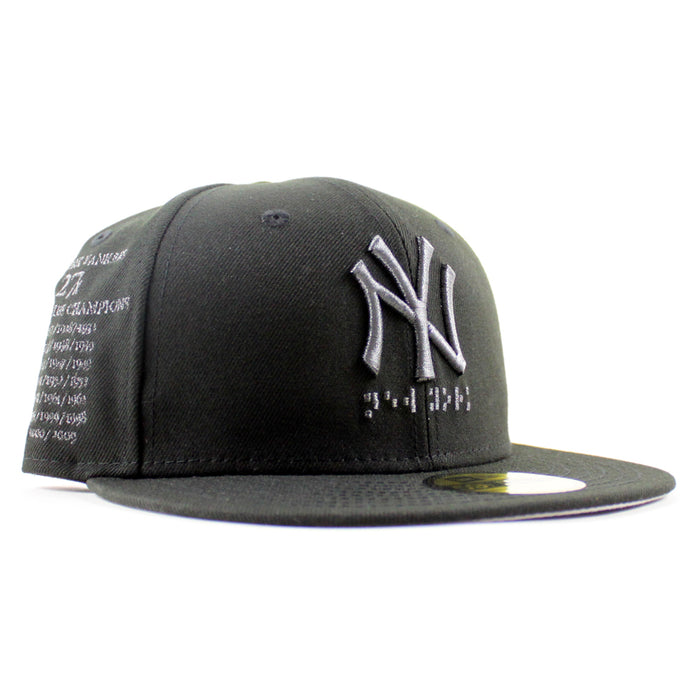 Braille New York Yankees 27 Years New Era 59Fifty Fitted Hat (Black Gray Under Brim)