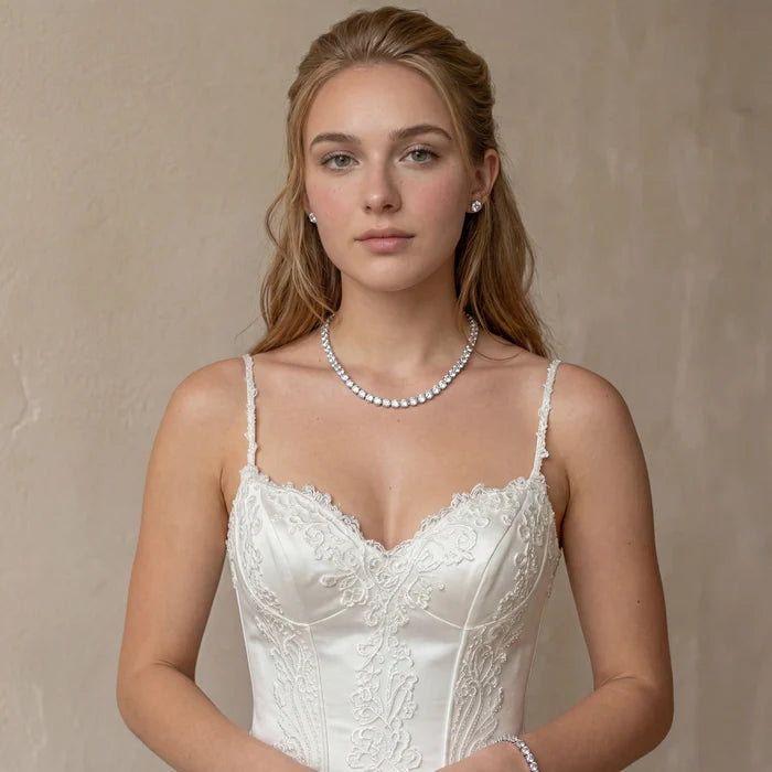 Wedding Jewelry - Silver Cubic Zirconia Bridal Three-Piece Jewelry Set