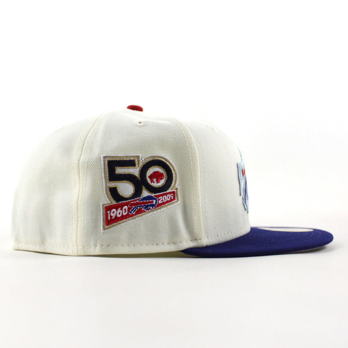 Buffalo Bills Frozen logo 50 Years New Era 59Fifty Fitted Hat (Chrome White Royal Blue Gray Under Brim)