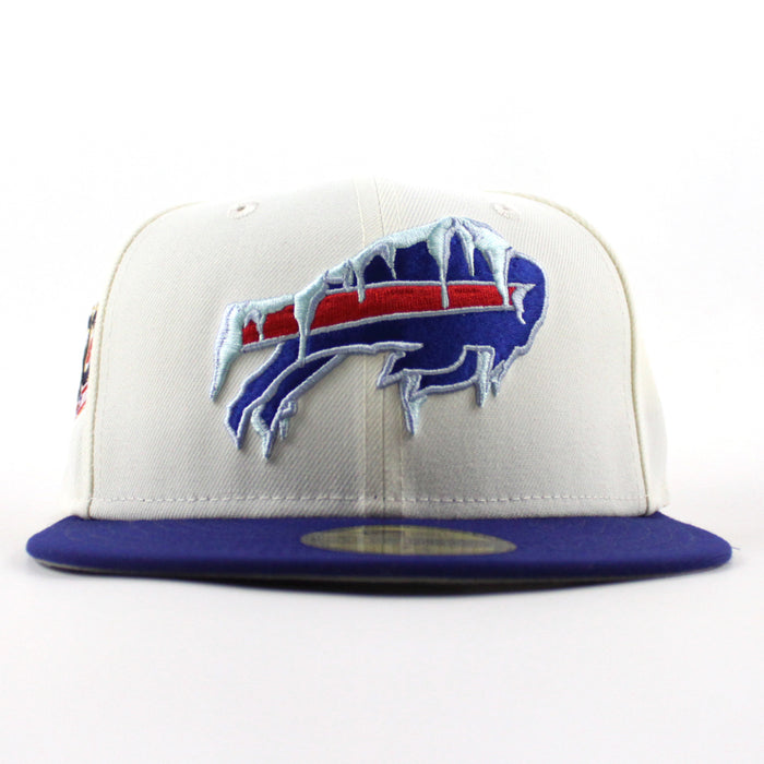 Buffalo Bills Frozen logo 50 Years New Era 59Fifty Fitted Hat (Chrome White Royal Blue Gray Under Brim)