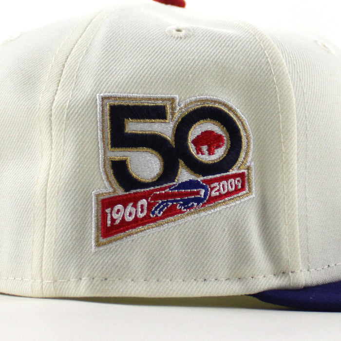 Buffalo Bills Frozen logo 50 Years New Era 59Fifty Fitted Hat (Chrome White Royal Blue Gray Under Brim)