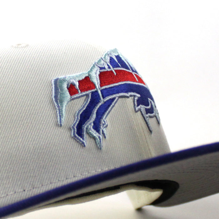 Buffalo Bills Frozen logo 50 Years New Era 59Fifty Fitted Hat (Chrome White Royal Blue Gray Under Brim)