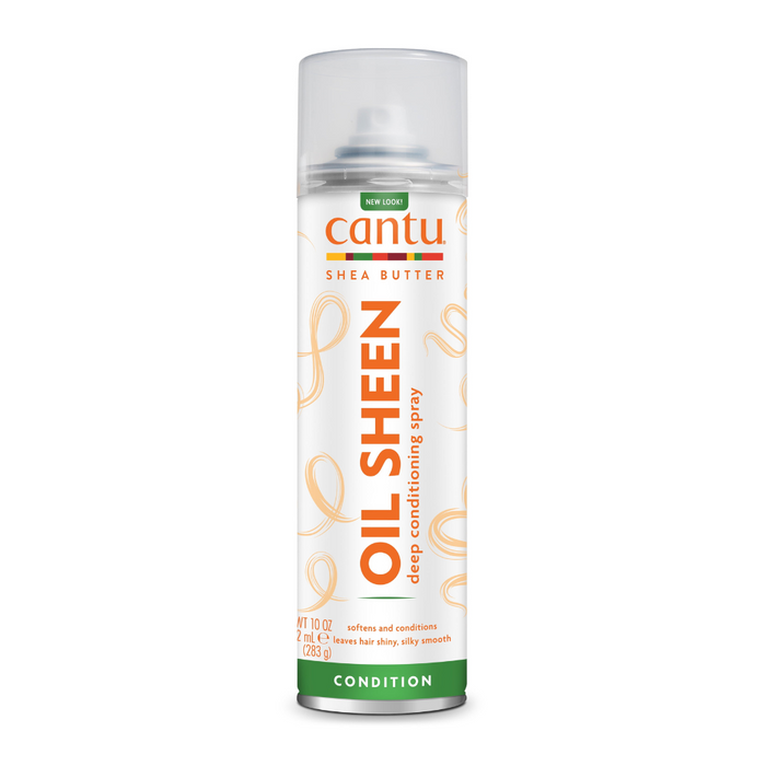 CANTU shea butter oil sheen spray conditioning mist in tall can for glossy smooth hair 10 oz