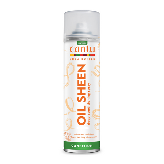 CANTU shea butter oil sheen spray conditioning mist in tall can for glossy smooth hair 10 oz