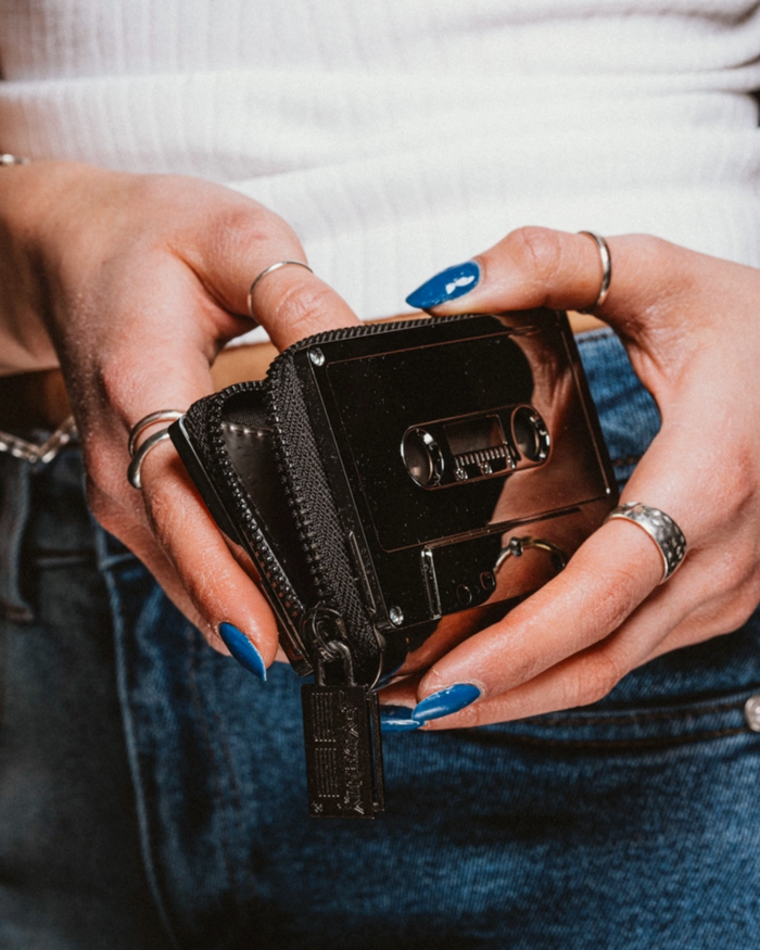 Chrome Black cassette tape wallet by Fydelity sold by Le Monkey House