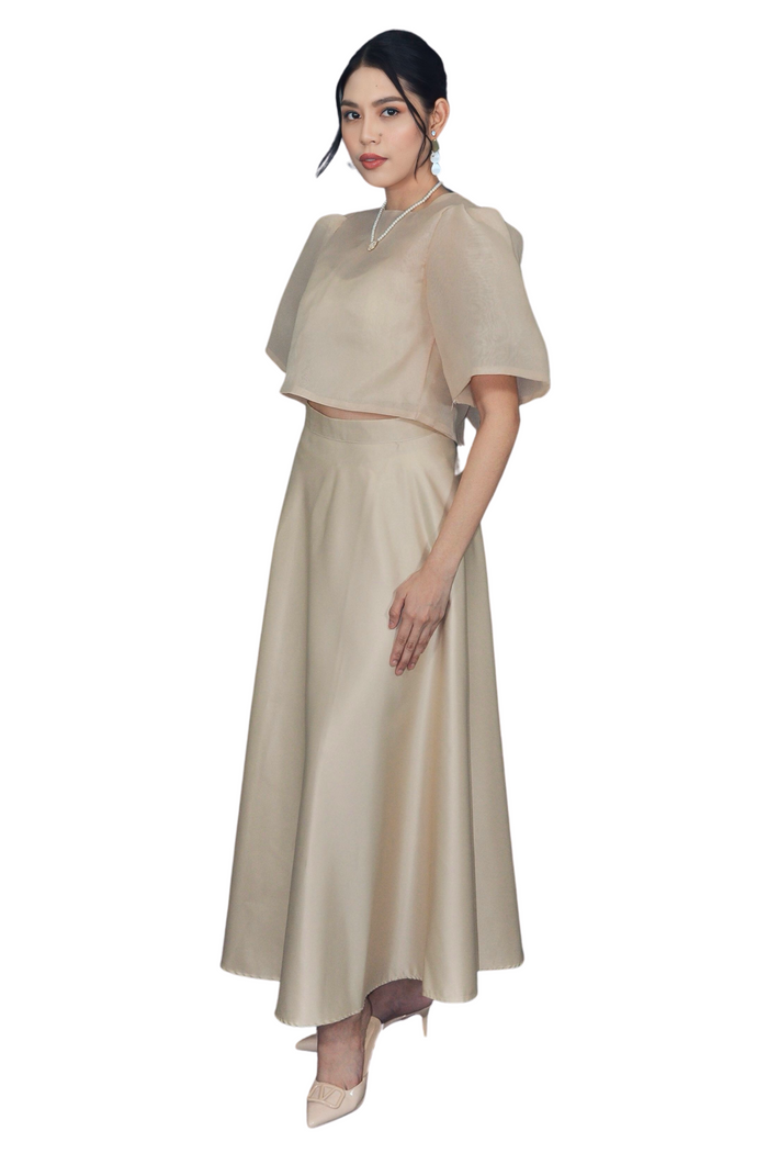 Champagne Beige Kimona with Elegant Puff Sleeves