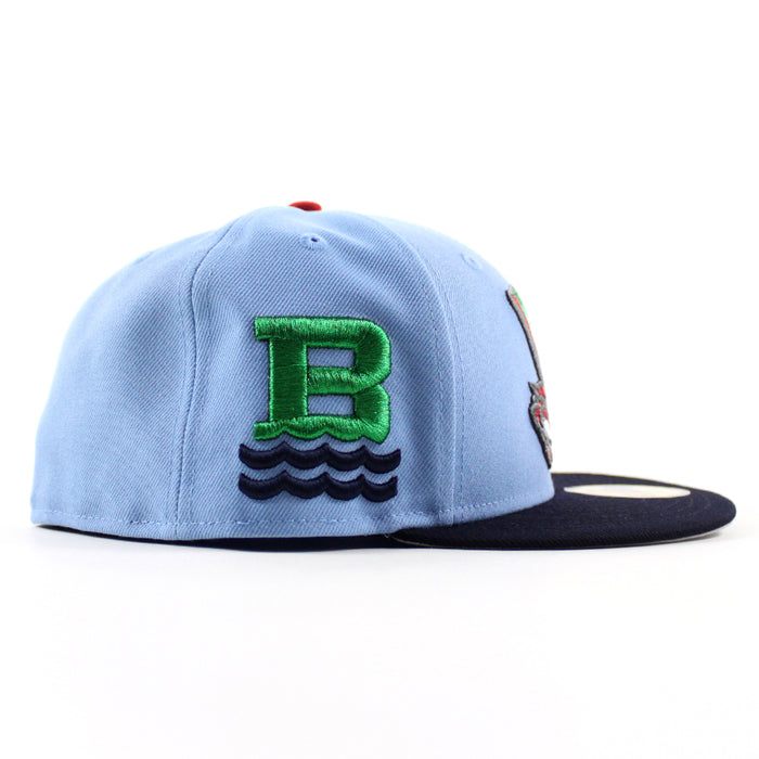 Chesapeake Baysox Waves Patch New Era 59Fifty Fitted Hat (Sky Blue Navy Gray Under Brim)