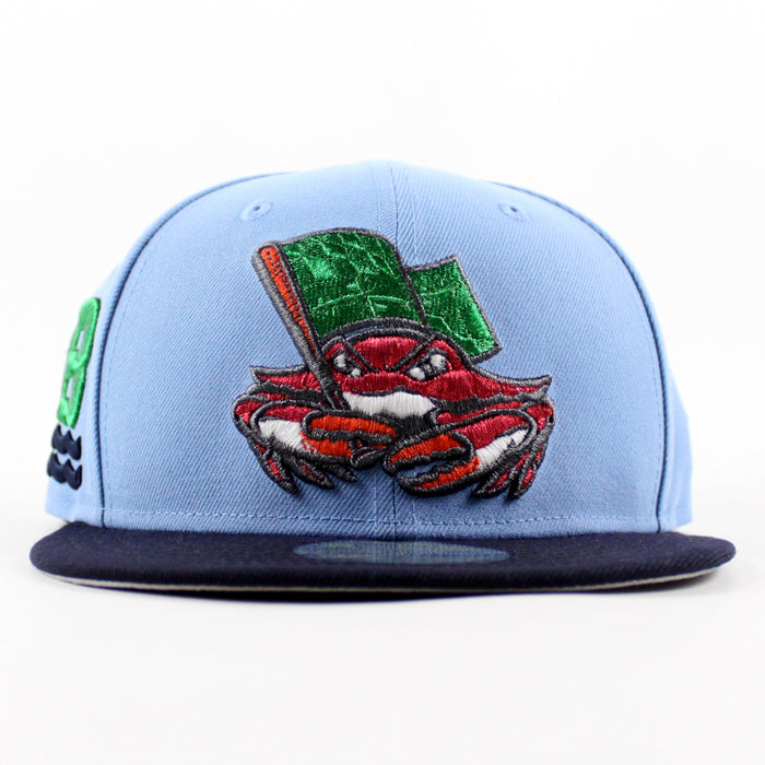 Chesapeake Baysox Waves Patch New Era 59Fifty Fitted Hat (Sky Blue Navy Gray Under Brim)