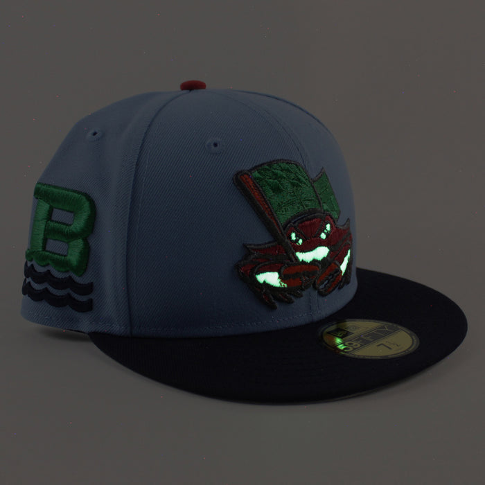 Chesapeake Baysox Waves Patch New Era 59Fifty Fitted Hat (Sky Blue Navy Gray Under Brim)