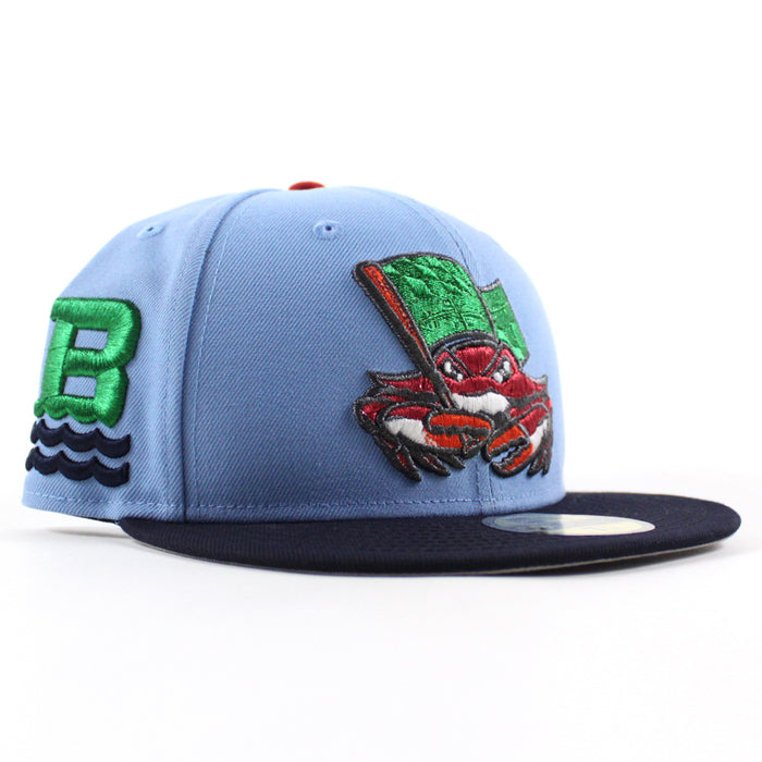 Chesapeake Baysox Waves Patch New Era 59Fifty Fitted Hat (Sky Blue Navy Gray Under Brim)