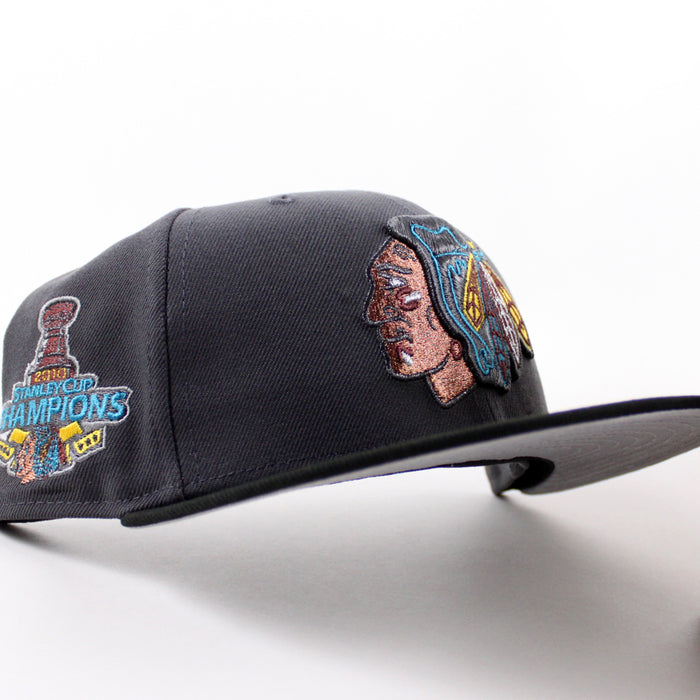 Chicago Blackhawks 2010 Stanley Cup Champions New Era 59Fifty Fitted Hat (Graphite Black Gray Under brim)