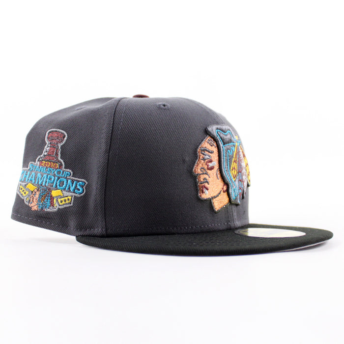 Chicago Blackhawks 2010 Stanley Cup Champions New Era 59Fifty Fitted Hat (Graphite Black Gray Under brim)