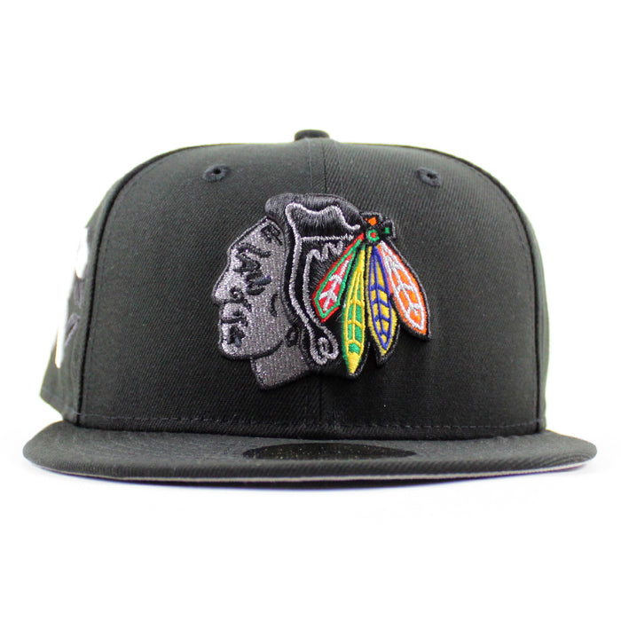 Chicago Blackhawks Black Hawks Logo New Era 59Fifty Fitted Hat (Black Gray Under brim)