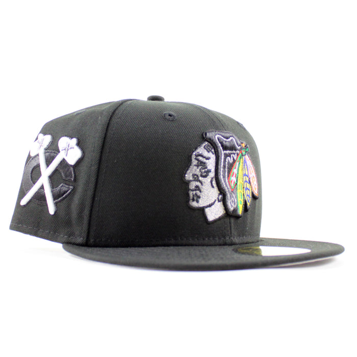 Chicago Blackhawks Black Hawks Logo New Era 59Fifty Fitted Hat (Black Gray Under brim)