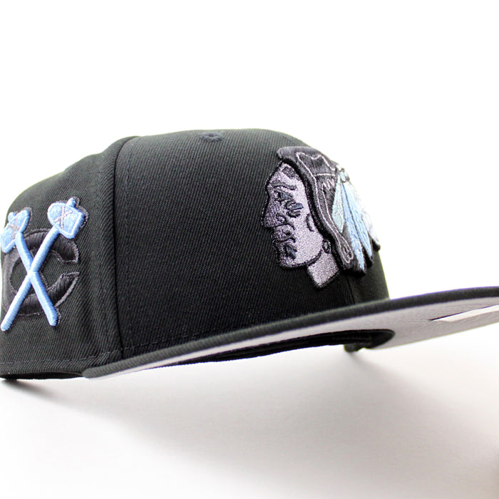 Chicago Blackhawks Black Hawks Logo New Era 59Fifty Fitted Hat (Black Sky Blue Under brim)
