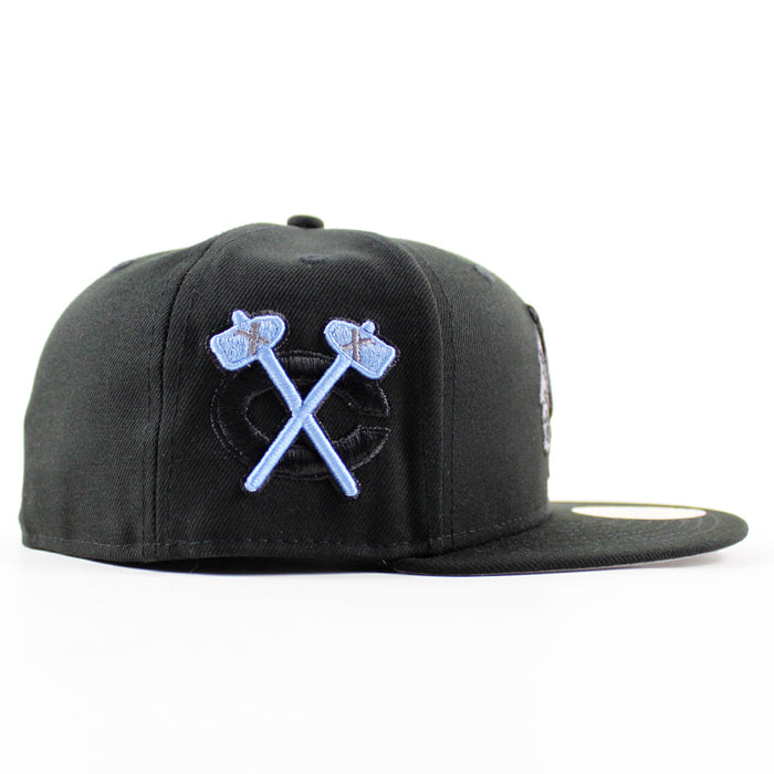 Chicago Blackhawks Black Hawks Logo New Era 59Fifty Fitted Hat (Black Sky Blue Under brim)
