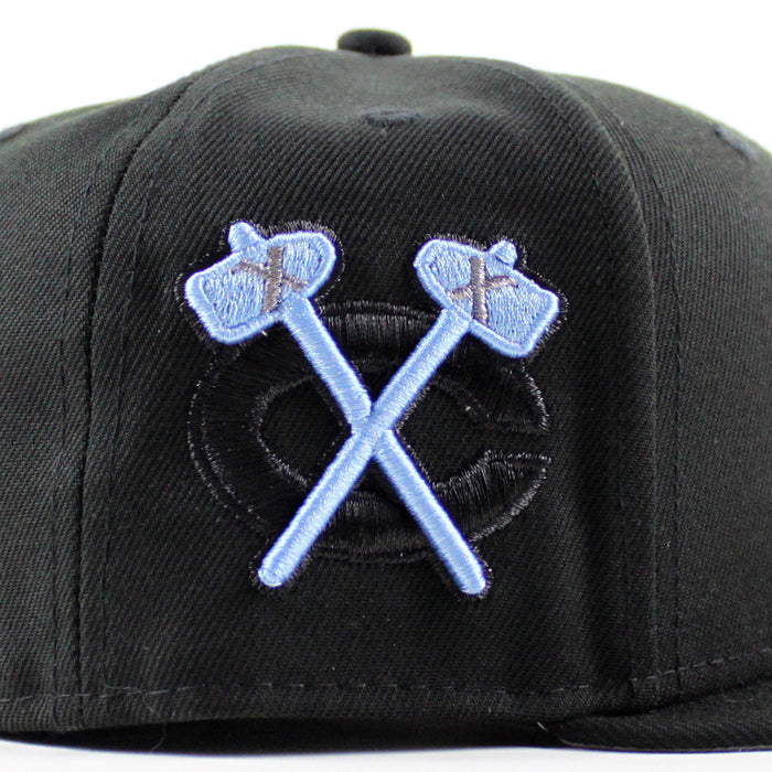 Chicago Blackhawks Black Hawks Logo New Era 59Fifty Fitted Hat (Black Sky Blue Under brim)