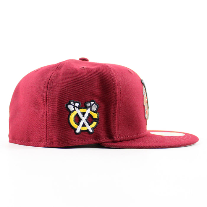 Chicago Blackhawks Black Hawks Logo New Era 59Fifty Fitted Hat (Cardinal Red Gray Under brim)