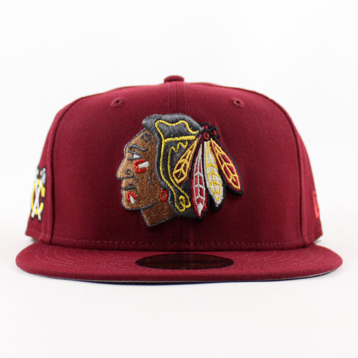 Chicago Blackhawks Black Hawks Logo New Era 59Fifty Fitted Hat (Cardinal Red Gray Under brim)
