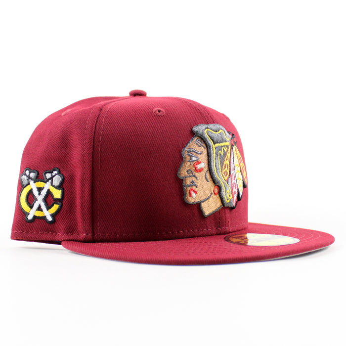 Chicago Blackhawks Black Hawks Logo New Era 59Fifty Fitted Hat (Cardinal Red Gray Under brim)
