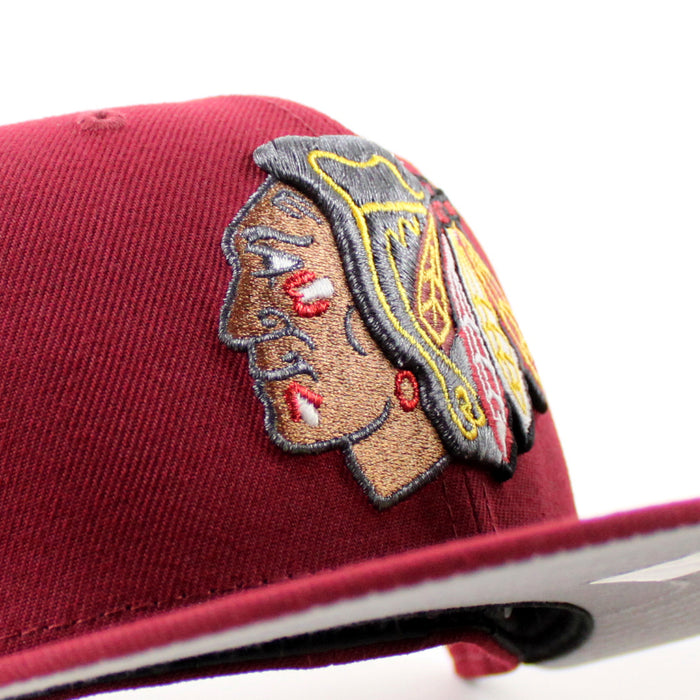 Chicago Blackhawks Black Hawks Logo New Era 59Fifty Fitted Hat (Cardinal Red Gray Under brim)