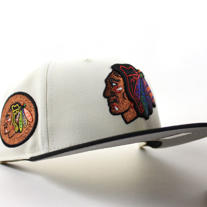 Chicago Blackhawks Black Hawks Logo New Era 59Fifty Fitted Hat (Chrome White Black Gray Under brim)