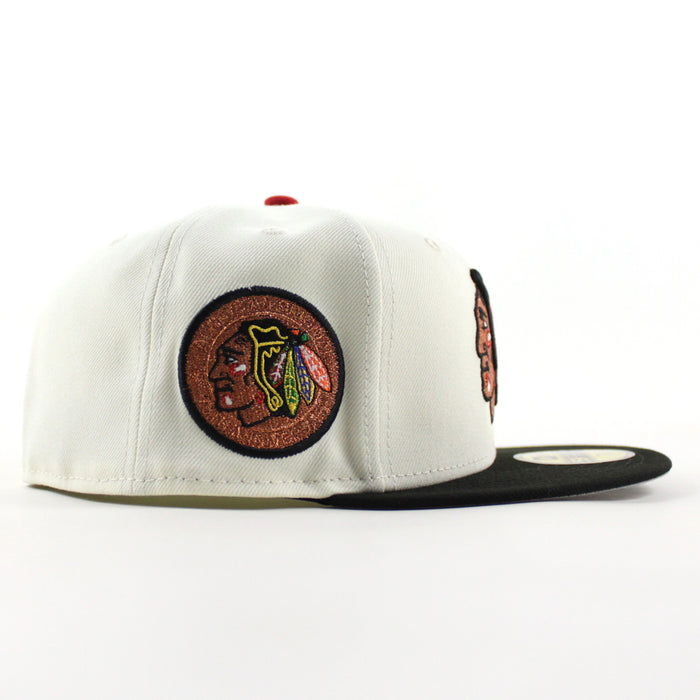 Chicago Blackhawks Black Hawks Logo New Era 59Fifty Fitted Hat (Chrome White Black Gray Under brim)