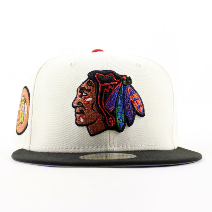 Chicago Blackhawks Black Hawks Logo New Era 59Fifty Fitted Hat (Chrome White Black Gray Under brim)