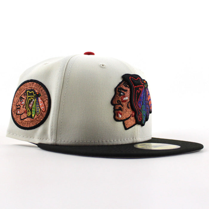 Chicago Blackhawks Black Hawks Logo New Era 59Fifty Fitted Hat (Chrome White Black Gray Under brim)