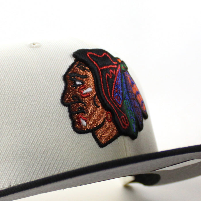 Chicago Blackhawks Black Hawks Logo New Era 59Fifty Fitted Hat (Chrome White Black Gray Under brim)