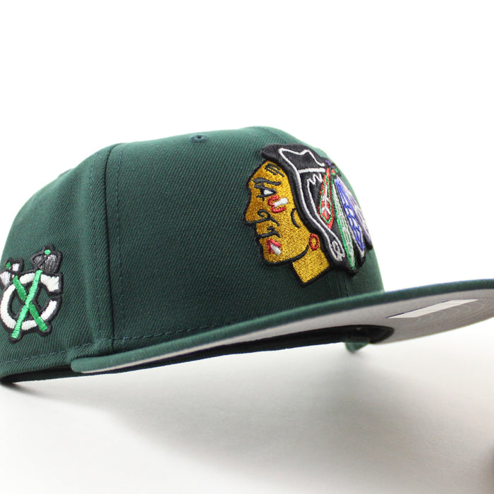 Chicago Blackhawks Black Hawks Logo New Era 59Fifty Fitted Hat (Dark Green Gray Under brim)