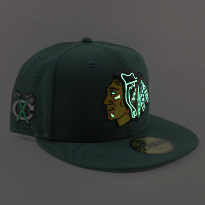 Chicago Blackhawks Black Hawks Logo New Era 59Fifty Fitted Hat (Dark Green Gray Under brim)