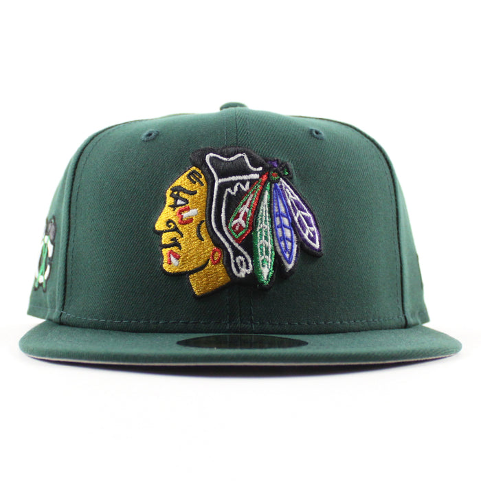 Chicago Blackhawks Black Hawks Logo New Era 59Fifty Fitted Hat (Dark Green Gray Under brim)