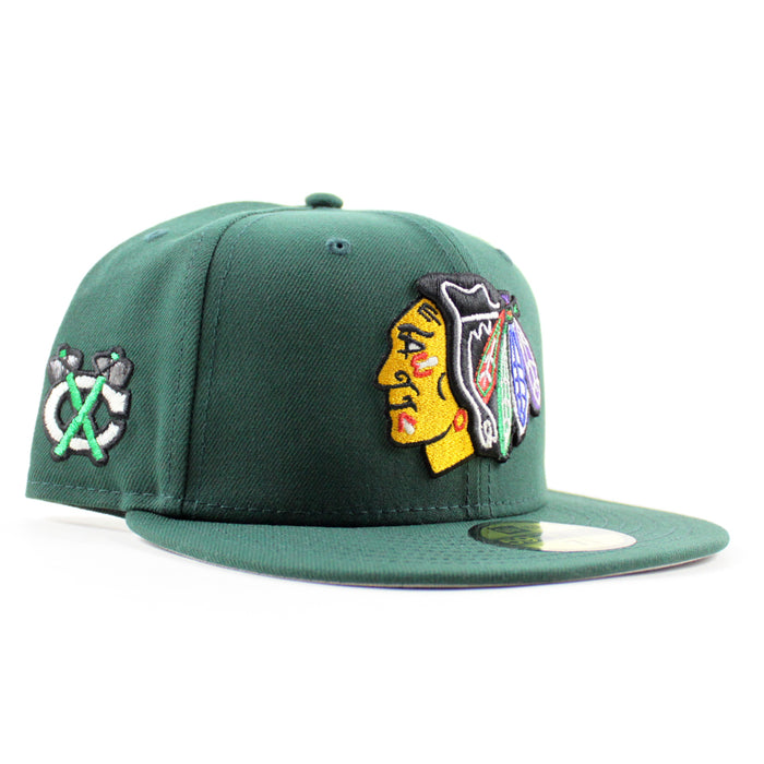 Chicago Blackhawks Black Hawks Logo New Era 59Fifty Fitted Hat (Dark Green Gray Under brim)